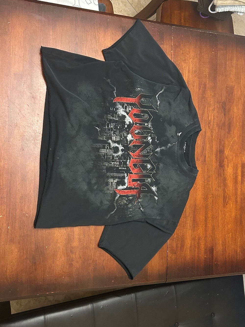 YoungLA Black Short Sleeve Graphic Cropped Tee with Red Detail